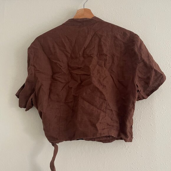 St. Agni Crossbody Linen Tie Top, Size M - Picture 2 of 3
